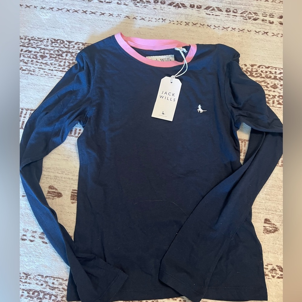 NWT Jack Wills women's trinkey long sleeve cotton tee size 4 navy pink